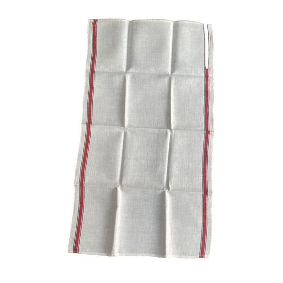 Vintage White Cotton Kitchen Tea Towel Chefs Cloth Classic Red Trim PAIR (2) - Picture 3 of 4